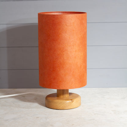 Round Oak Table Lamp (15cm) with 20cm x 30cm Drum Lampshade in P63 - Terracotta Lokta