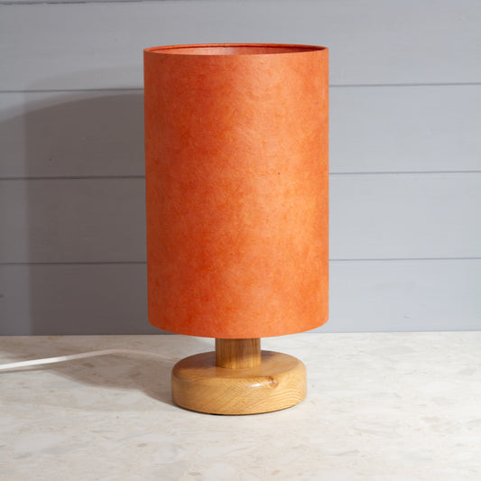 Round Oak Table Lamp (15cm) with 20cm x 30cm Drum Lampshade in P63 - Terracotta Lokta