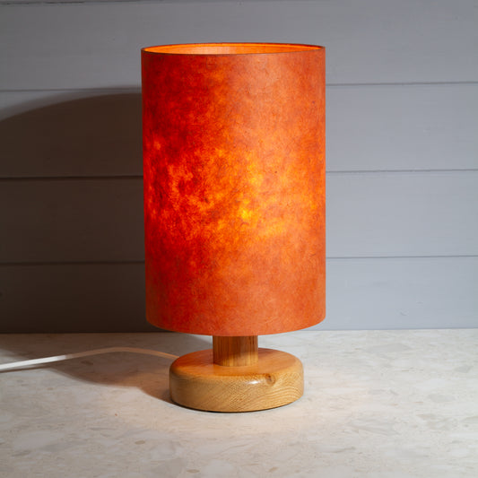 Round Oak Table Lamp (15cm) with 20cm x 30cm Drum Lampshade in P63 - Terracotta Lokta