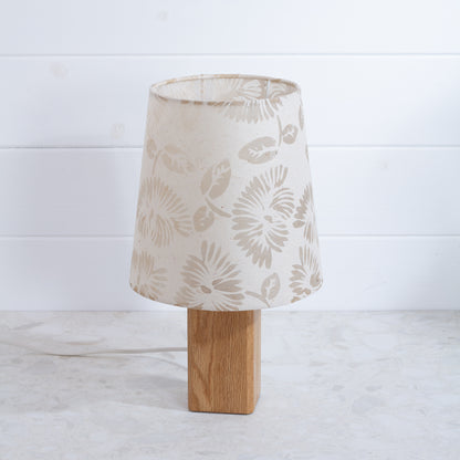 Conical Lamp Shade P09 - Batik Peony on Natural Conical Shade on Soild Oak Table Lamp