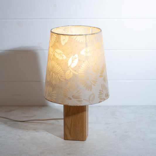 Conical Lamp Shade P09 - Batik Peony on Natural Conical Shade on Soild Oak Table Lamp