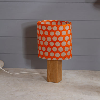 Square Oak Lamp Base with Oval Lamp shade in B110 ~ Batik Dots on Orange