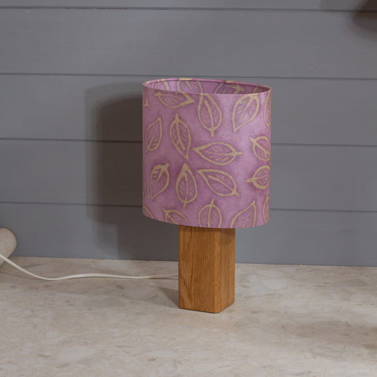Square Oak Lamp Base with Oval Lamp shade in P68 ~ Batik Leaf on Purple