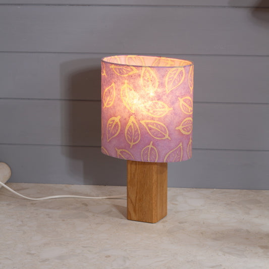 Square Oak Lamp Base with Oval Lamp shade in P68 ~ Batik Leaf on Purple