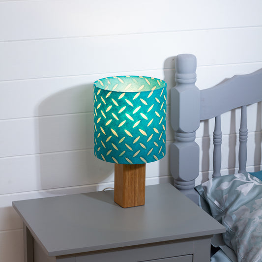 Square Oak Table Lamp with 20cm Drum Lamp Shade P15 ~ Batik Tread Plate Mint Green