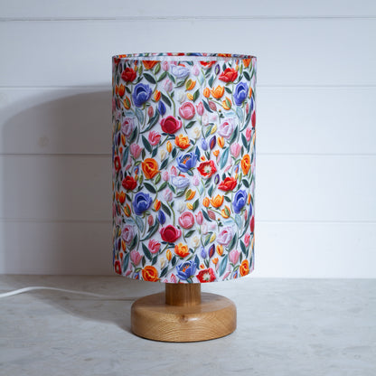 Round Oak Table Lamp with 20cm x 30cm Lamp Shade in F150 ~ Tulip Stems
