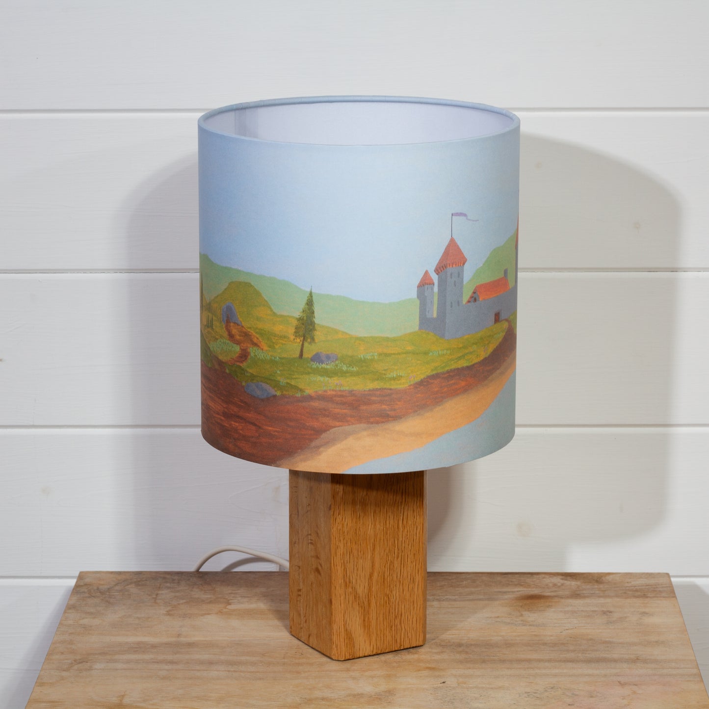'Home is my Castle' Landscape Print, Square Oak Table Lamp