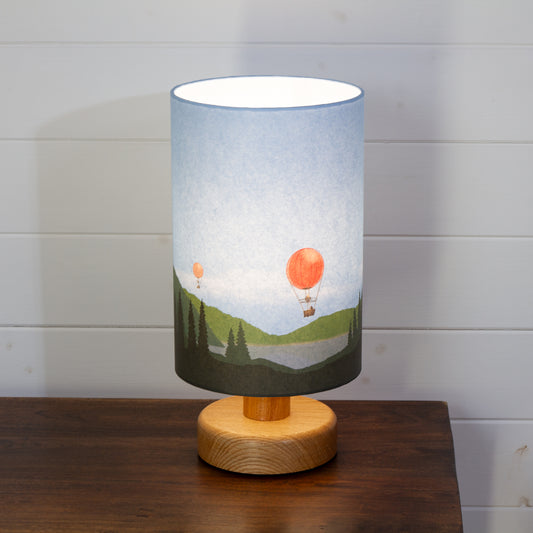 Round Oak Table Lamp (15cm) with 20cm x 30cm Lamp Shade in Red Balloon Landscape