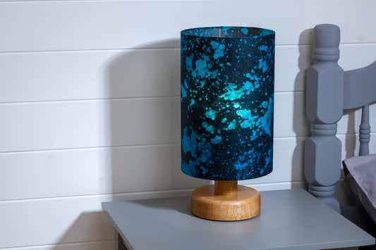 Round Oak Table Lamp (15cm) with 20cm x 30cm Drum Lampshade in B134 ~ Sea Sparkle
