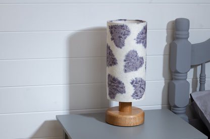 Round Oak Table Lamp (15cm) with 15cm x 30cm Drum Lampshade in B130 ~ Soft Hearts Lavender