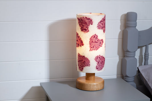 Round Oak Table Lamp (15cm) with 15cm x 30cm Drum Lampshade in B131 ~ Soft Hearts Rose