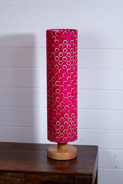 Round Oak Table Lamp 15cm x 60cm Lamp shade in B140 ~ Batik Circles Hot Pink