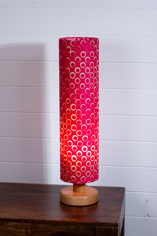 Round Oak Table Lamp 15cm x 60cm Lamp shade in B140 ~ Batik Circles Hot Pink