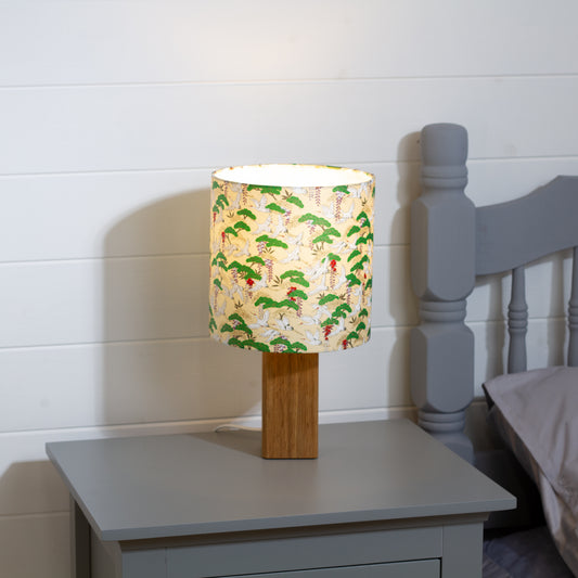 Square Oak Table Lamp with 20cm Drum Lamp Shade W05 ~ Cranes