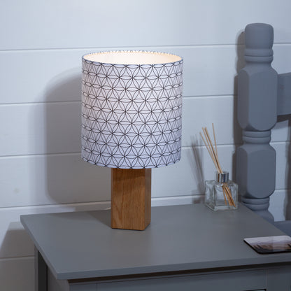 Square Oak Table Lamp with 20cm Drum Lamp Shade B108 Flower of Life