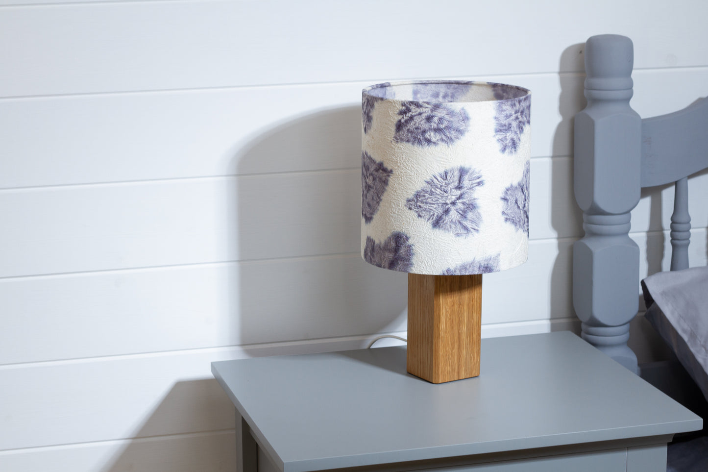 Square Oak Table Lamp with 20cm Drum Lamp Shade B130 ~ Soft Hearts Lavender