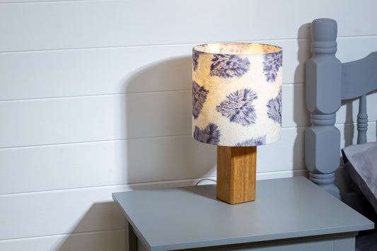 Square Oak Table Lamp with 20cm Drum Lamp Shade B130 ~ Soft Hearts Lavender