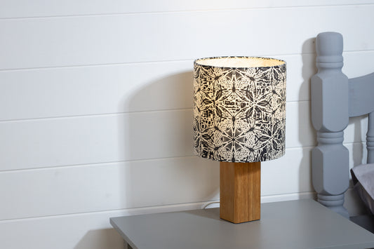 Square Oak Table Lamp with 20cm Drum Lamp Shade B136 ~ Butterfly Kaleidoscope Black