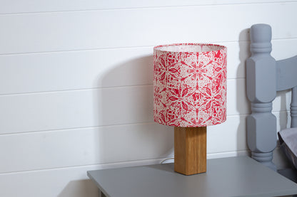 Square Oak Table Lamp with 20cm Drum Lamp Shade B137 ~ Butterfly Kaleidoscope Red