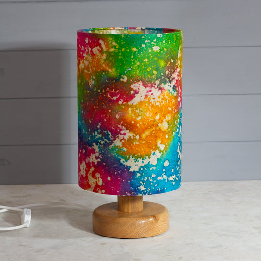 Round Oak Table Lamp (15cm) with 20cm x 30cm Drum Lampshade in B141 ~ Pastel Galaxy