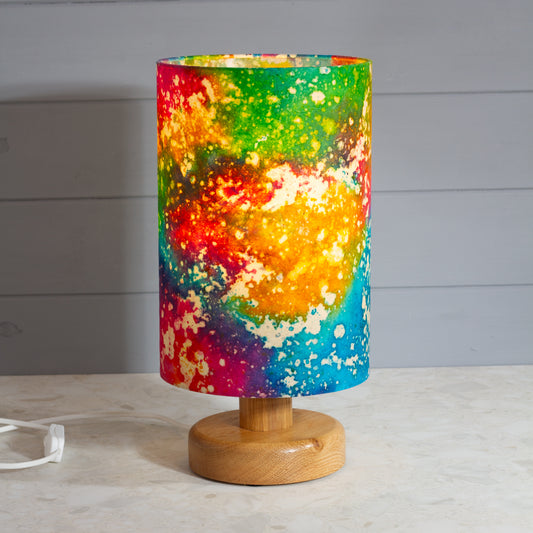Round Oak Table Lamp (15cm) with 20cm x 30cm Drum Lampshade in B141 ~ Pastel Galaxy
