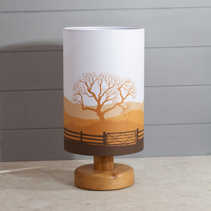Round Oak Table Lamp with 20cm x 30cm Lamp Shade in Landscape Gate Orange