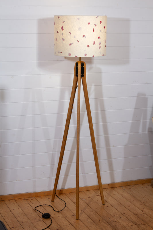 Oak Tripod Floor Lamp - P33 - Rose Petals on Natural Lokta