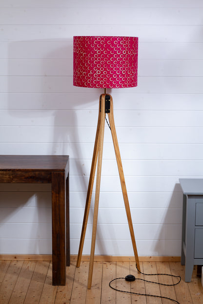 Oak Tripod Floor Lamp - B140 ~ Batik Circles Hot Pink