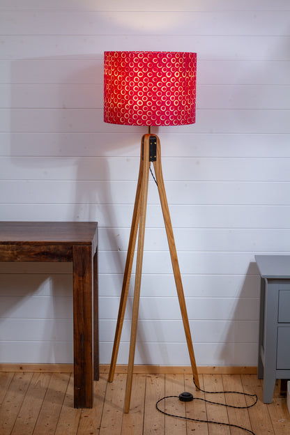 Oak Tripod Floor Lamp - B140 ~ Batik Circles Hot Pink