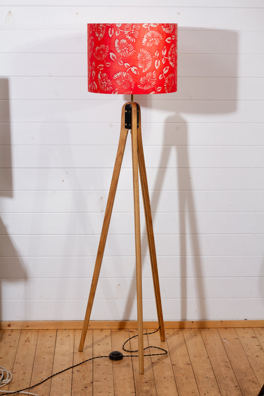Oak Tripod Floor Lamp - B118 Batik Peony Red