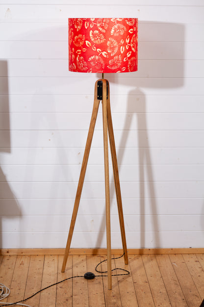 Oak Tripod Floor Lamp - B118 Batik Peony Red