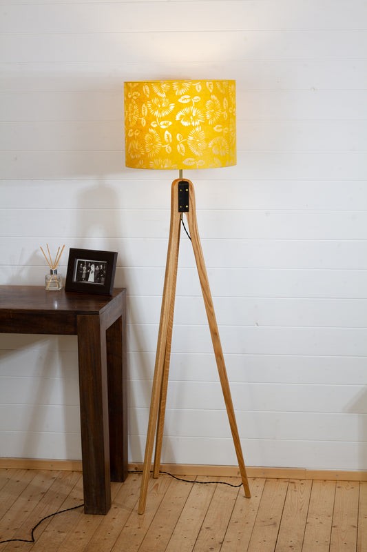 Oak Tripod Floor Lamp - B120 Batik Peony Yellow