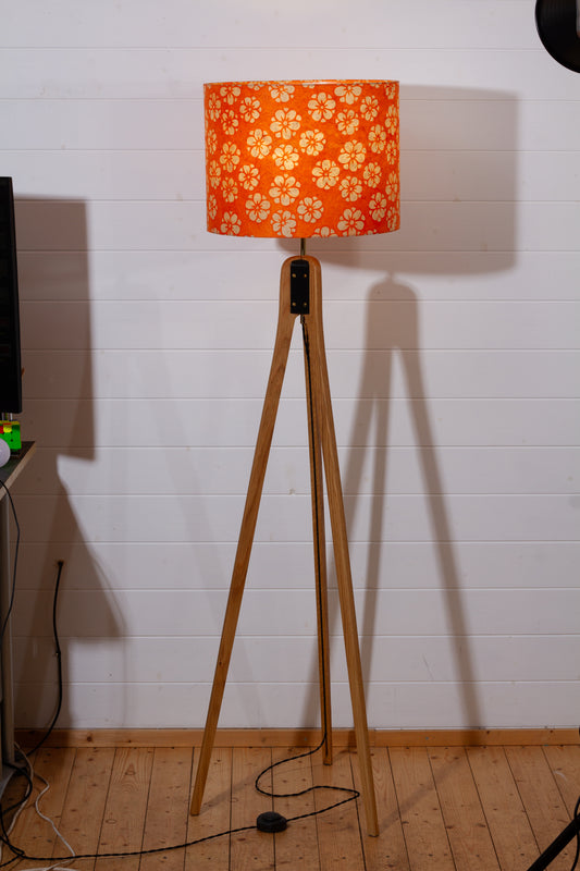 Oak Tripod Floor Lamp - P94 - Batik Star Flower on Orange