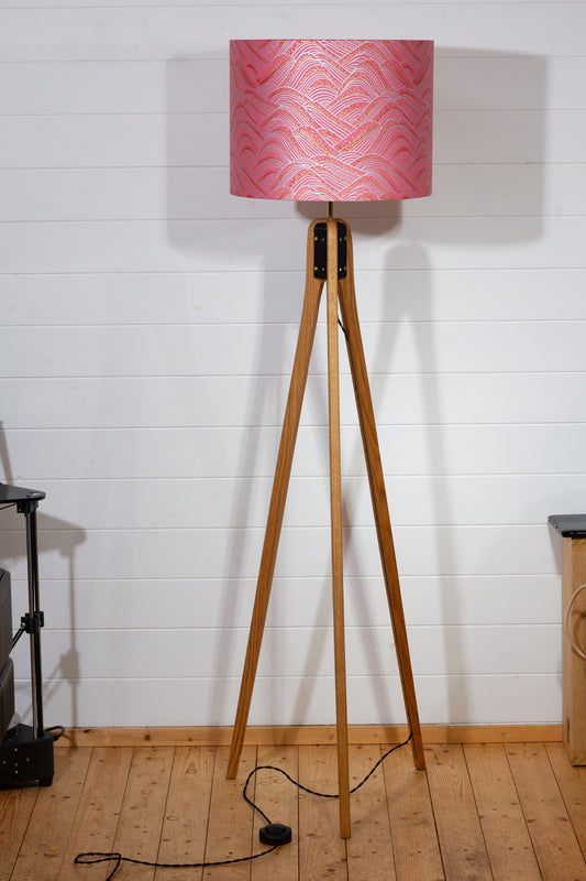 Oak Tripod Floor Lamp - W04 ~ Pink Hills with Gold Flowers