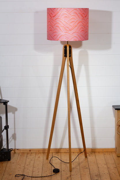 Oak Tripod Floor Lamp - W04 ~ Pink Hills with Gold Flowers