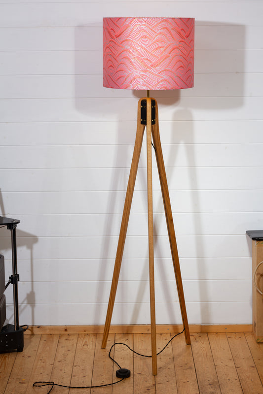 Oak Tripod Floor Lamp - W04 ~ Pink Hills with Gold Flowers