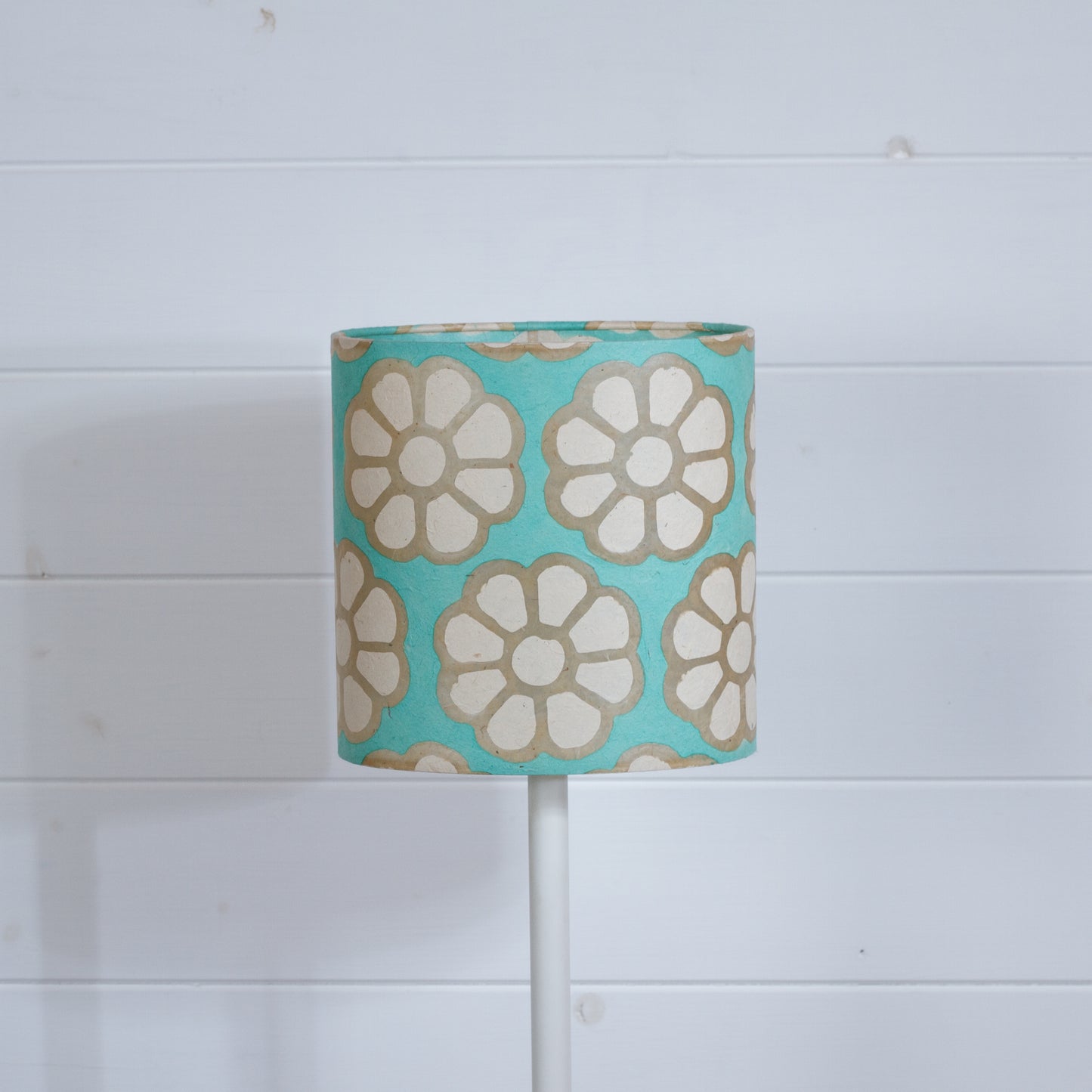 Oval Lamp Shade - P98 ~ Batik Big Flower on Seafoam, 20cm(w) x 20cm(h) x 13cm(d)