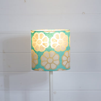 Oval Lamp Shade - P98 ~ Batik Big Flower on Seafoam, 20cm(w) x 20cm(h) x 13cm(d)