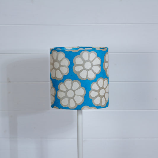 Oval Lamp Shade - P23 - Batik Big Flower on Teal, 20cm(w) x 20cm(h) x 13cm(d)