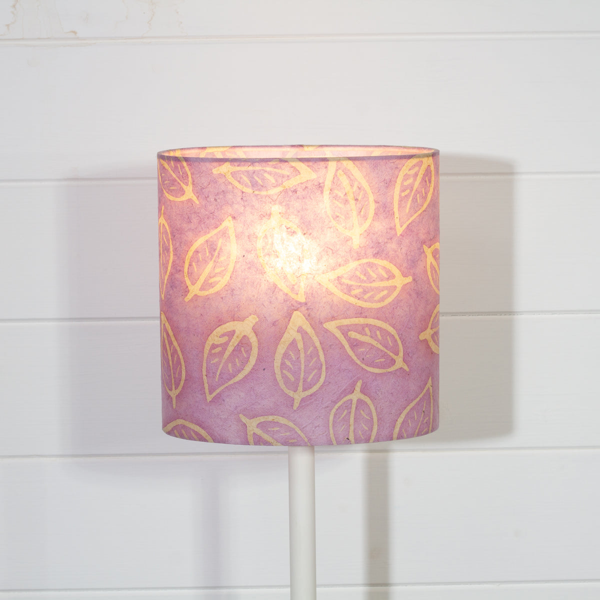 Oval Lamp Shade - P68 - Batik Leaf on Purple, 20cm(w) x 20cm(h) x 13cm(d)