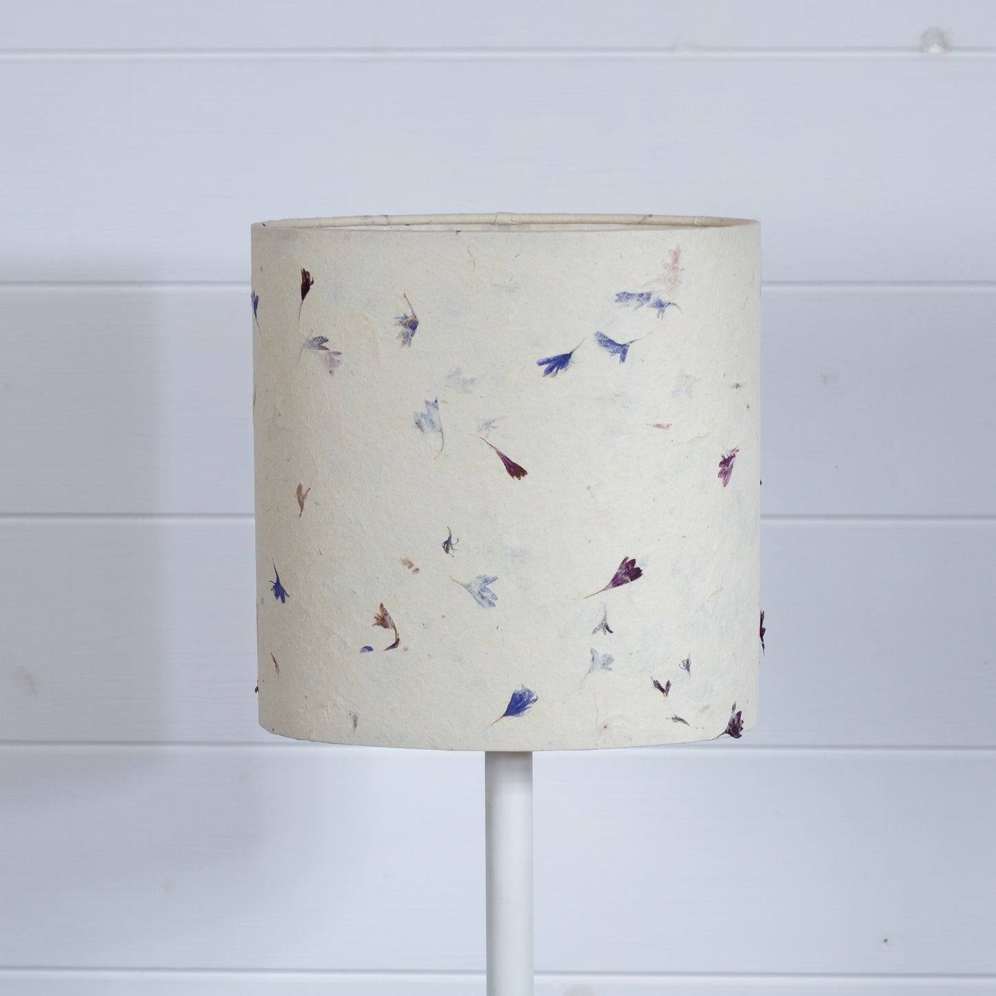 Oval Lamp Shade - P34 - Cornflower Petals on Natural Lokta, 20cm(w) x 20cm(h) x 13cm(d)