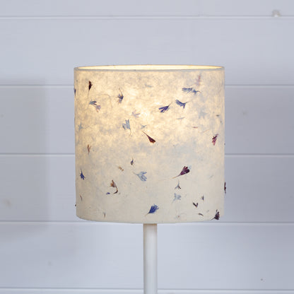 Oval Lamp Shade - P34 - Cornflower Petals on Natural Lokta, 20cm(w) x 20cm(h) x 13cm(d)