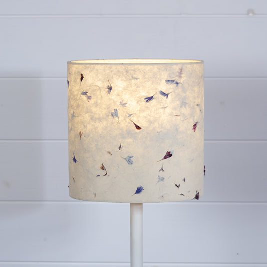 Oval Lamp Shade - P34 - Cornflower Petals on Natural Lokta, 20cm(w) x 20cm(h) x 13cm(d)