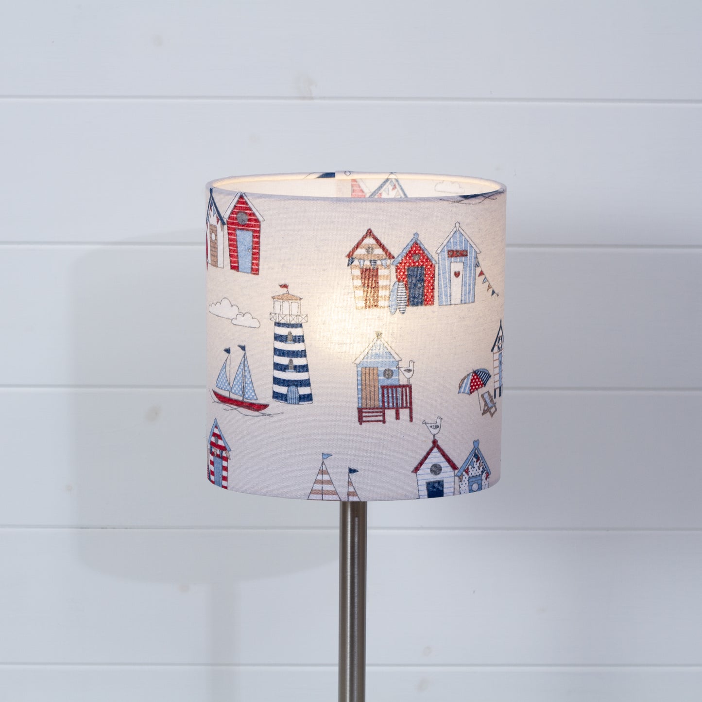 Oval Lamp Shade - F130 Beach Huts Fabric, 20cm(w) x 20cm(h) x 13cm(d)