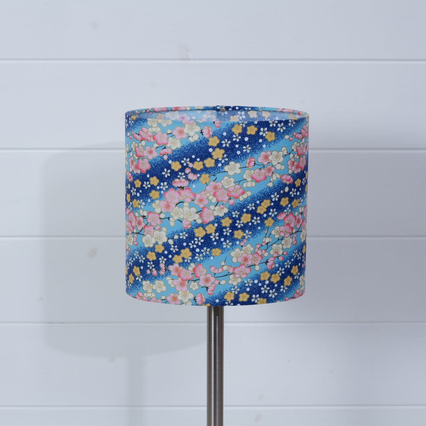 Oval Lamp Shade - F120 ~ Cherry Blossom Blues Fabric, 20cm(w) x 20cm(h) x 13cm(d)