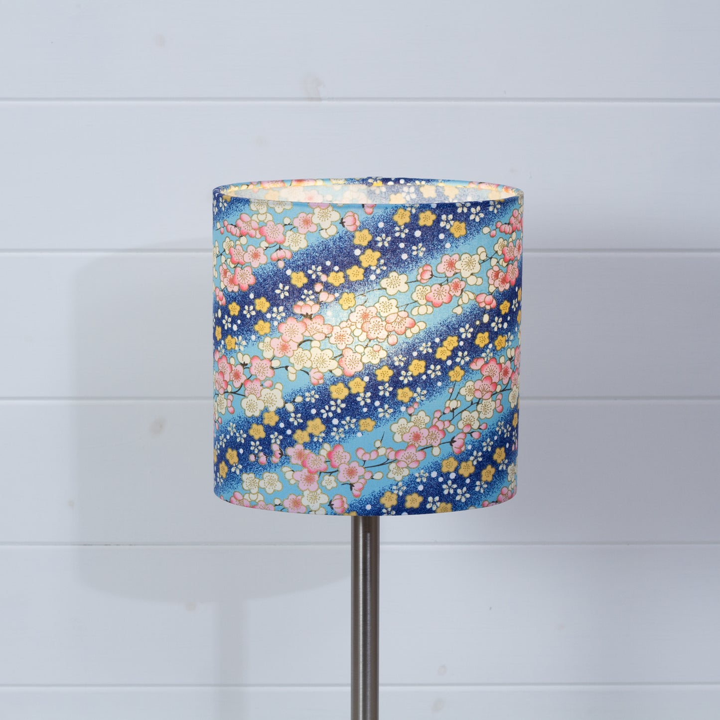 Oval Lamp Shade - F120 ~ Cherry Blossom Blues Fabric, 20cm(w) x 20cm(h) x 13cm(d)