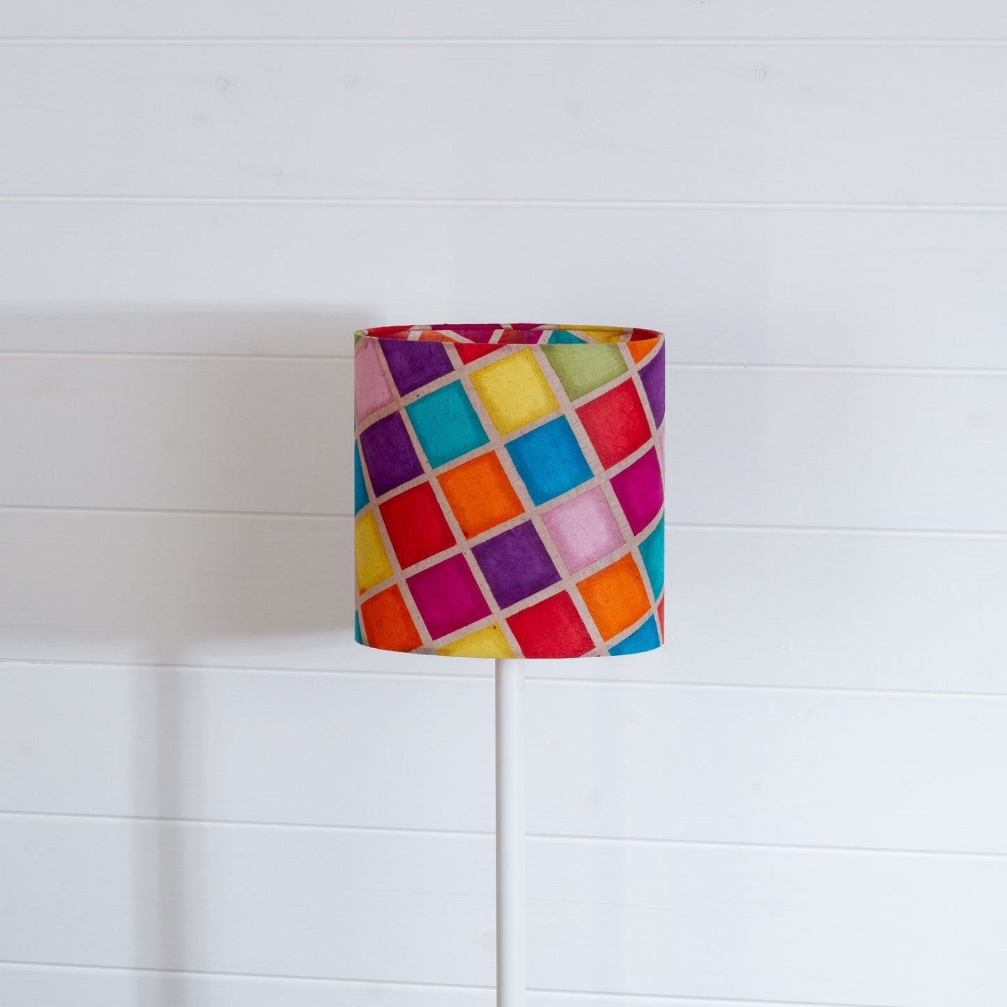 Oval Lamp Shade - P01 - Offset Batik Multi Square, 20cm(w) x 20cm(h) x 13cm(d)