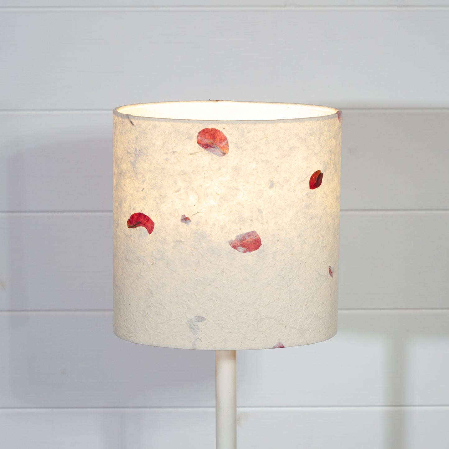 Oval Lamp Shade - P33 - Rose Petals on Natural Lokta, 20cm(w) x 20cm(h) x 13cm(d)