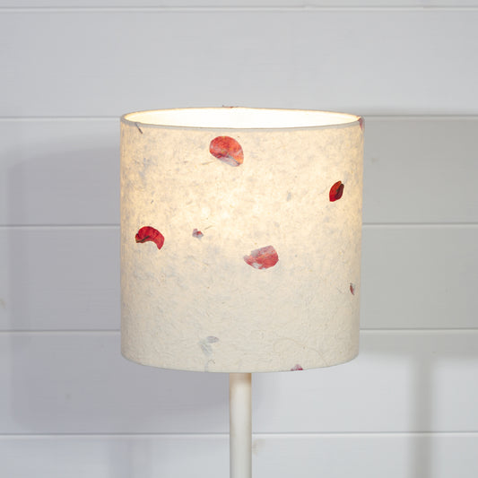 Oval Lamp Shade - P33 - Rose Petals on Natural Lokta, 20cm(w) x 20cm(h) x 13cm(d)