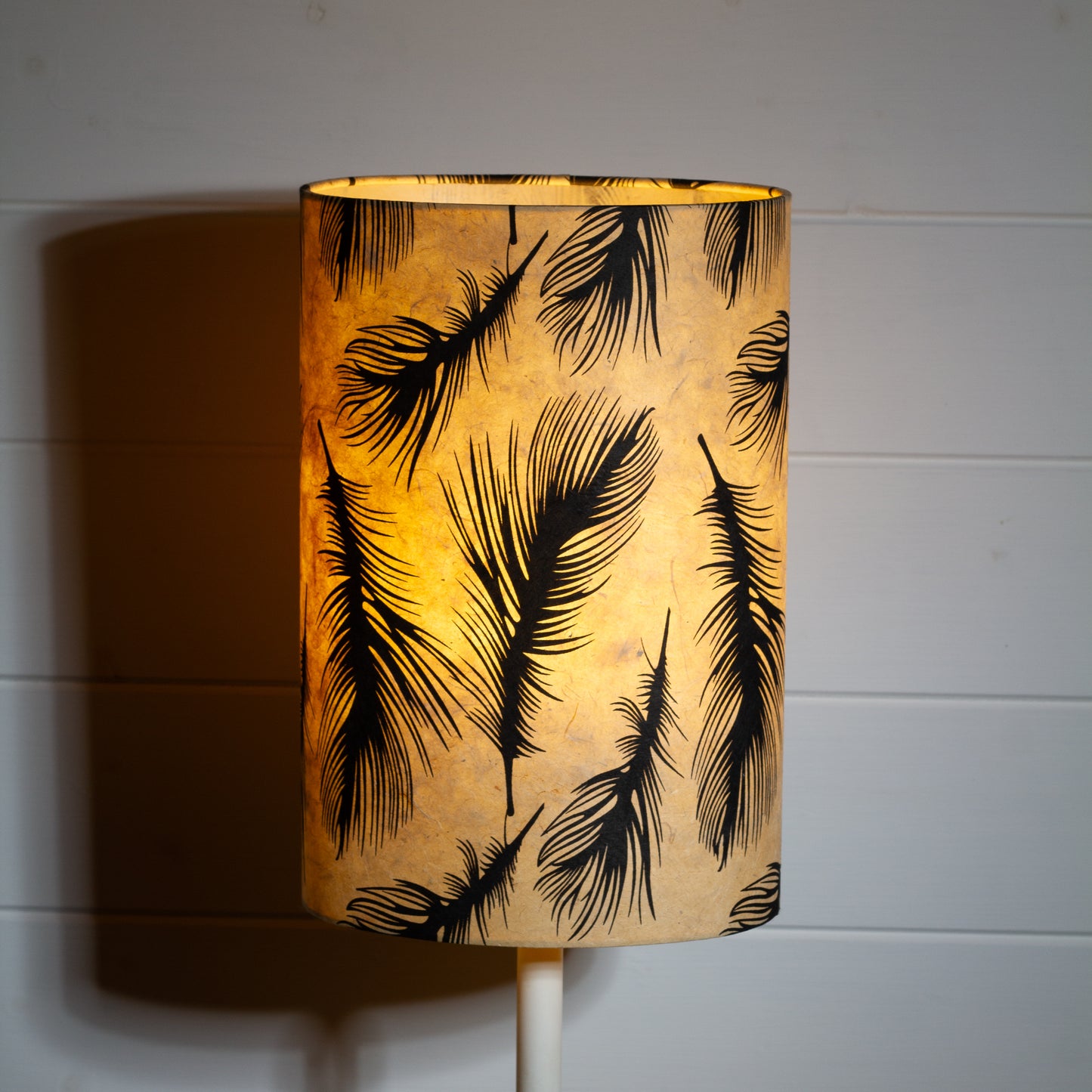 Oval Lamp Shade - B102 - Black Feather, 20cm(w) x 30cm(h) x 13cm(d)